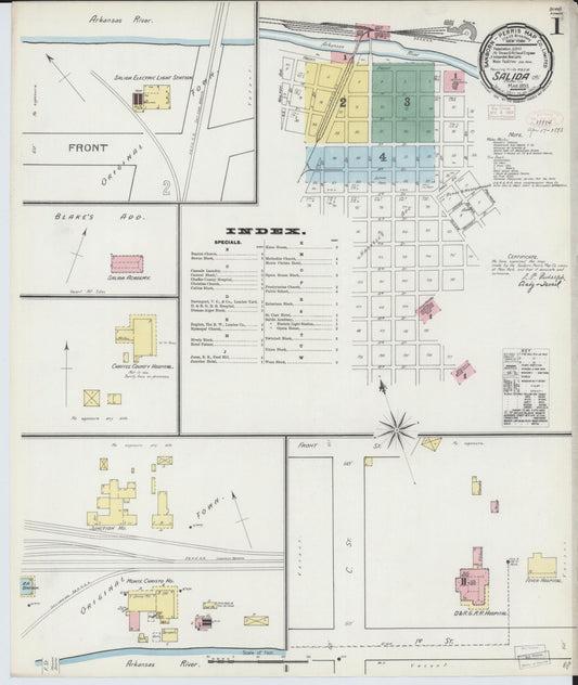 Sanborn Fire Insurance Map from Salida, Chaffee County, Colorado (1893), Sheet #0001 - Historic Sanborn Fire Insurance Map Print, vintage old map wall art, antique decor, genealogy gift, Colorado Colorado map