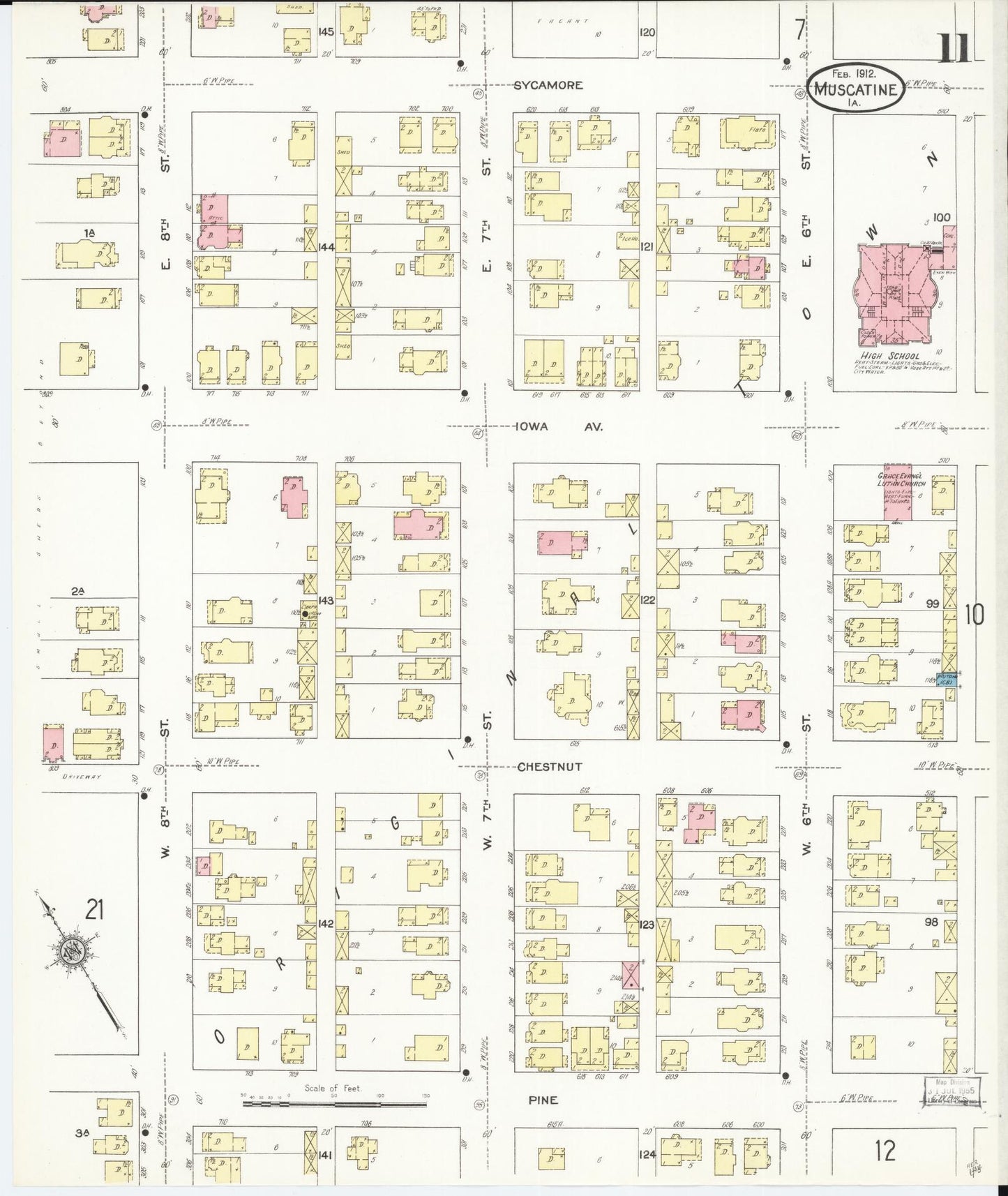 Sanborn Fire Insurance Map from Muscatine, Muscatine County, Iowa (1912), Sheet #0011 - Historic Sanborn Fire Insurance Map Print