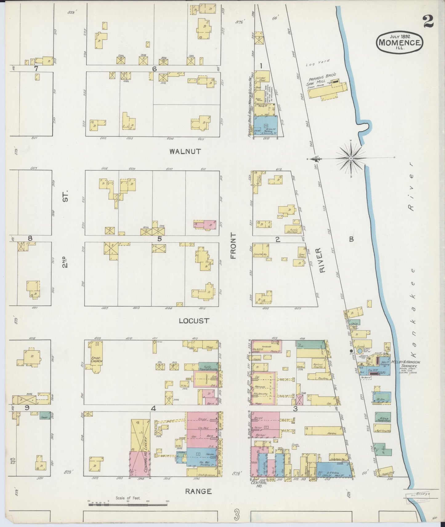 Sanborn Fire Insurance Map from Momence, Kankakee County, Illinois (1892), Sheet #0002 - Complete Map Set gallery image, historic Sanborn map, vintage wall art, Illinois Illinois