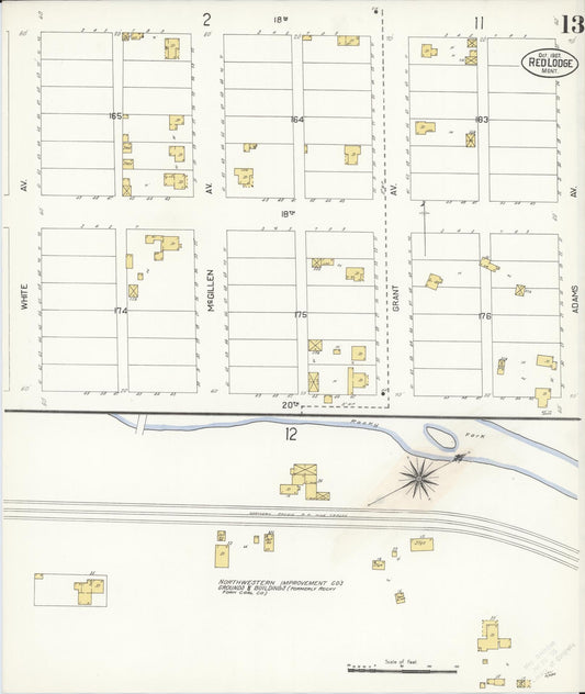 Sanborn Fire Insurance Map from Red Lodge, Carbon County, Montana (1907), Sheet #0013 - Historic Sanborn Fire Insurance Map Print, vintage old map wall art, antique decor, genealogy gift, Montana Montana map
