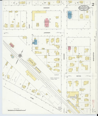 Sanborn Fire Insurance Map from Manchester, Washtenaw County, Michigan (1912), Sheet #0002 - Complete Map Set gallery image, historic Sanborn map, vintage wall art, Michigan Michigan