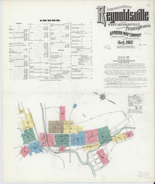 Sanborn Fire Insurance Map from Reynoldsville, Jefferson County, Pennsylvania (1912), Sheet #0001 - Historic Sanborn Fire Insurance Map Print, vintage old map wall art, antique decor, genealogy gift, Pennsylvania Pennsylvania map