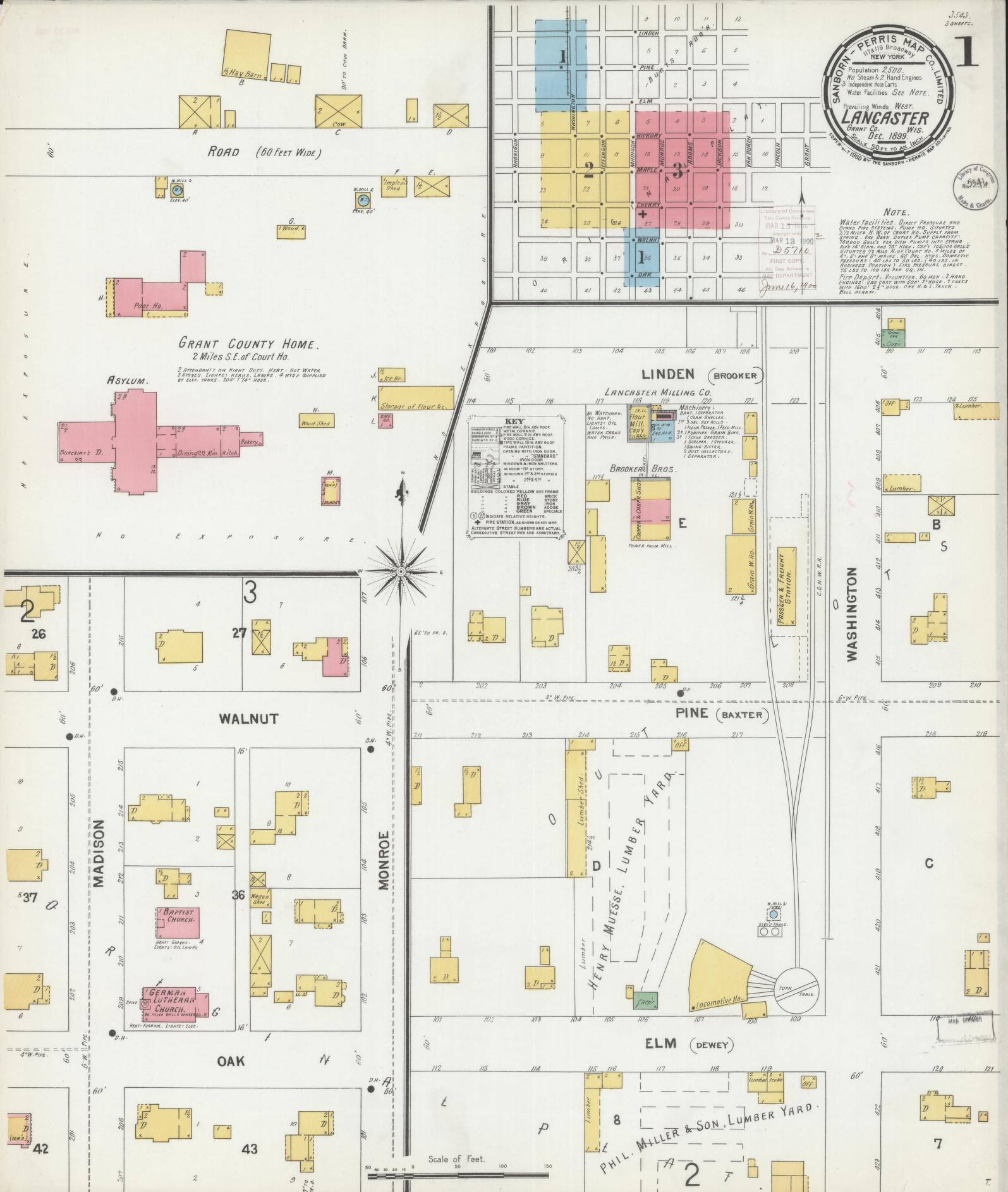 Sanborn Fire Insurance Map from Lancaster, Grant County, Wisconsin (1899), Sheet #0001 - Complete Map Set gallery image, historic Sanborn map, vintage wall art, Wisconsin Wisconsin