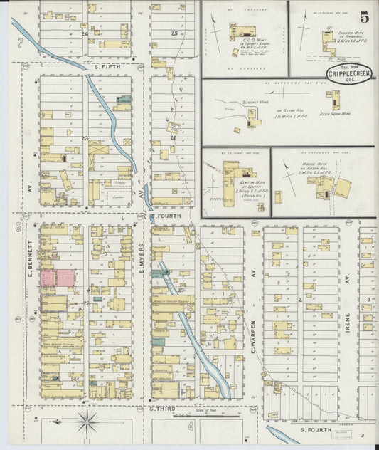 Sanborn Fire Insurance Map from Cripple Creek, Teller County, Colorado (1894), Sheet #0005 - Historic Sanborn Fire Insurance Map Print, vintage old map wall art, antique decor, genealogy gift, Colorado Colorado map