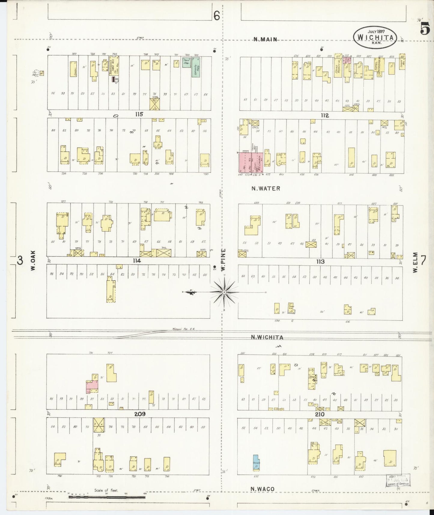 Sanborn Fire Insurance Map from Wichita, Sedgwick County, Kansas (1897), Sheet #0005 - Complete Map Set gallery image, historic Sanborn map, vintage wall art, Kansas Kansas