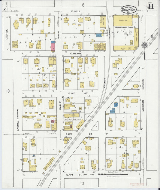 Sanborn Fire Insurance Map from Staunton, Macoupin County, Illinois (1921), Sheet #0011 - Historic Sanborn Fire Insurance Map Print, vintage old map wall art, antique decor, genealogy gift, Illinois Illinois map
