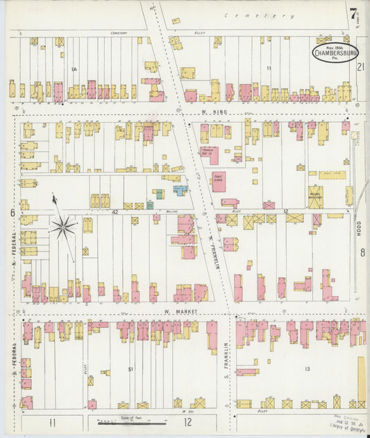 Sanborn Fire Insurance Map from Chambersburg, Franklin County, Pennsylvania (1904), Sheet #0007 - Historic Sanborn Fire Insurance Map Print, vintage old map wall art, antique decor, genealogy gift, Pennsylvania Pennsylvania map