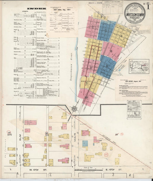 Sanborn Fire Insurance Map from Watsontown, Northumberland County, Pennsylvania (1941), Sheet #0001 - Historic Sanborn Fire Insurance Map Print, vintage old map wall art, antique decor, genealogy gift, Pennsylvania Pennsylvania map