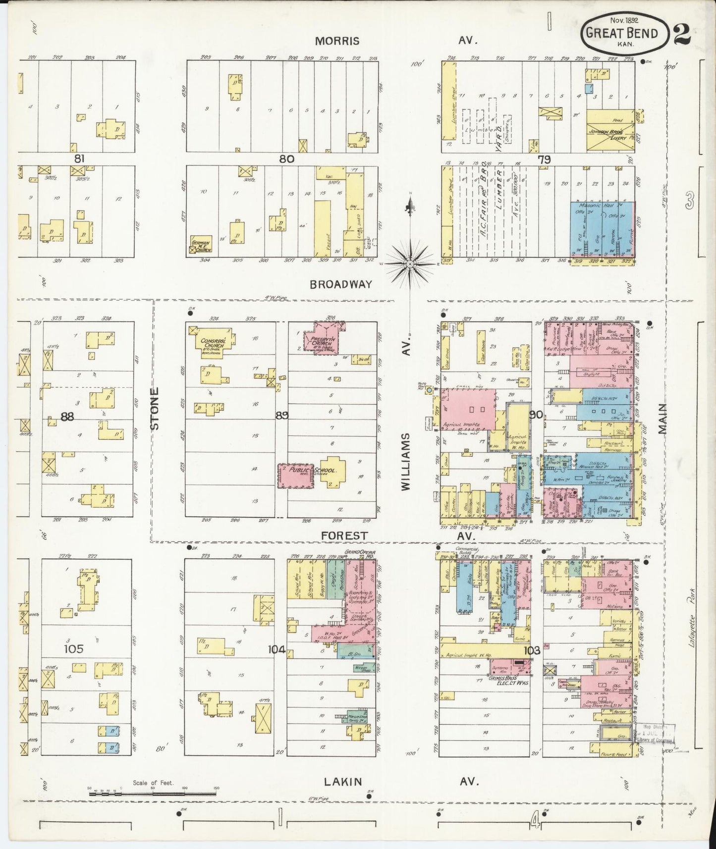Sanborn Fire Insurance Map from Great Bend, Barton County, Kansas (1892), Sheet #0002 - Complete Map Set gallery image, historic Sanborn map, vintage wall art, Kansas Kansas