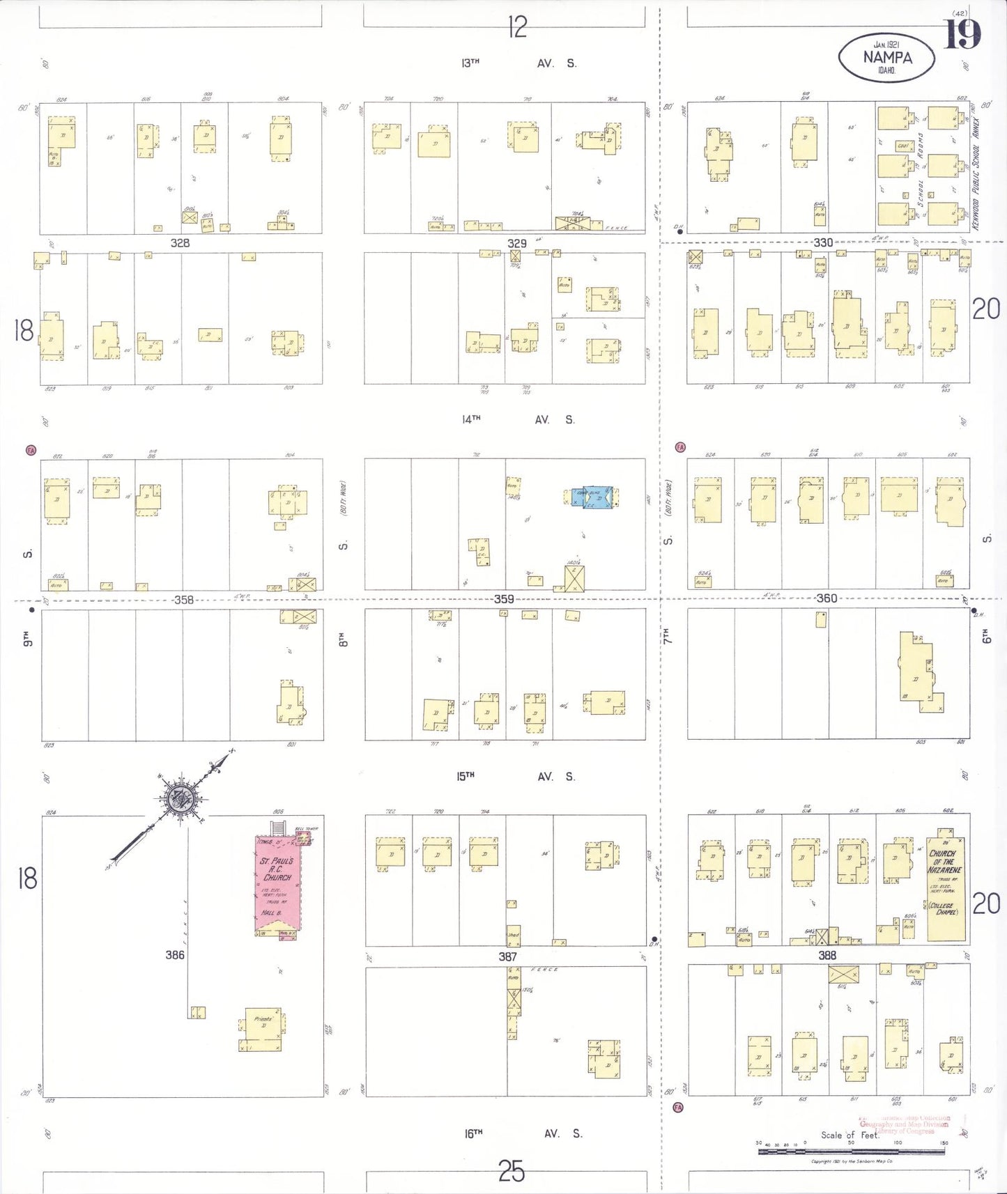 Sanborn Fire Insurance Map from Nampa, Canyon County, Idaho (1921), Sheet #0019 - Complete Map Set gallery image, historic Sanborn map, vintage wall art, Idaho Idaho