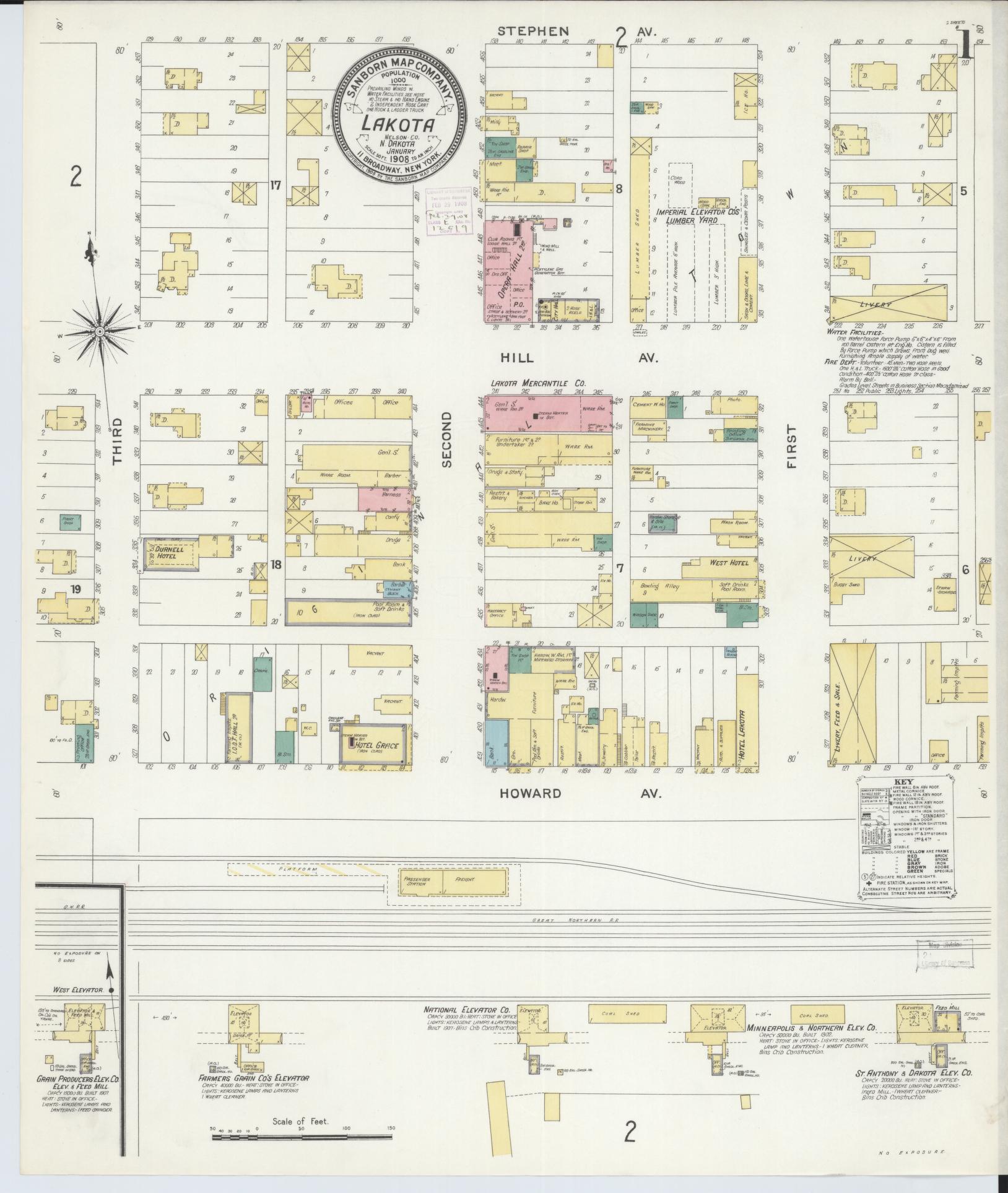 Sanborn Fire Insurance Map from Lakota, Nelson County, North Dakota (1908), Sheet #0001 - Historic Sanborn Fire Insurance Map Print, vintage old map wall art, antique decor, genealogy gift, North Dakota North Dakota map