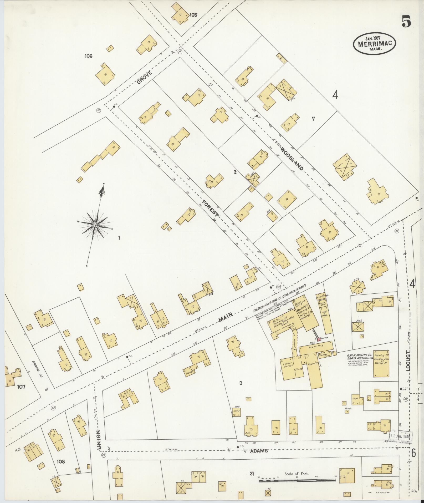 Sanborn Fire Insurance Map from Merrimac, Essex County, Massachusetts (1907), Sheet #0005 - Complete Map Set gallery image, historic Sanborn map, vintage wall art, Massachusetts Massachusetts