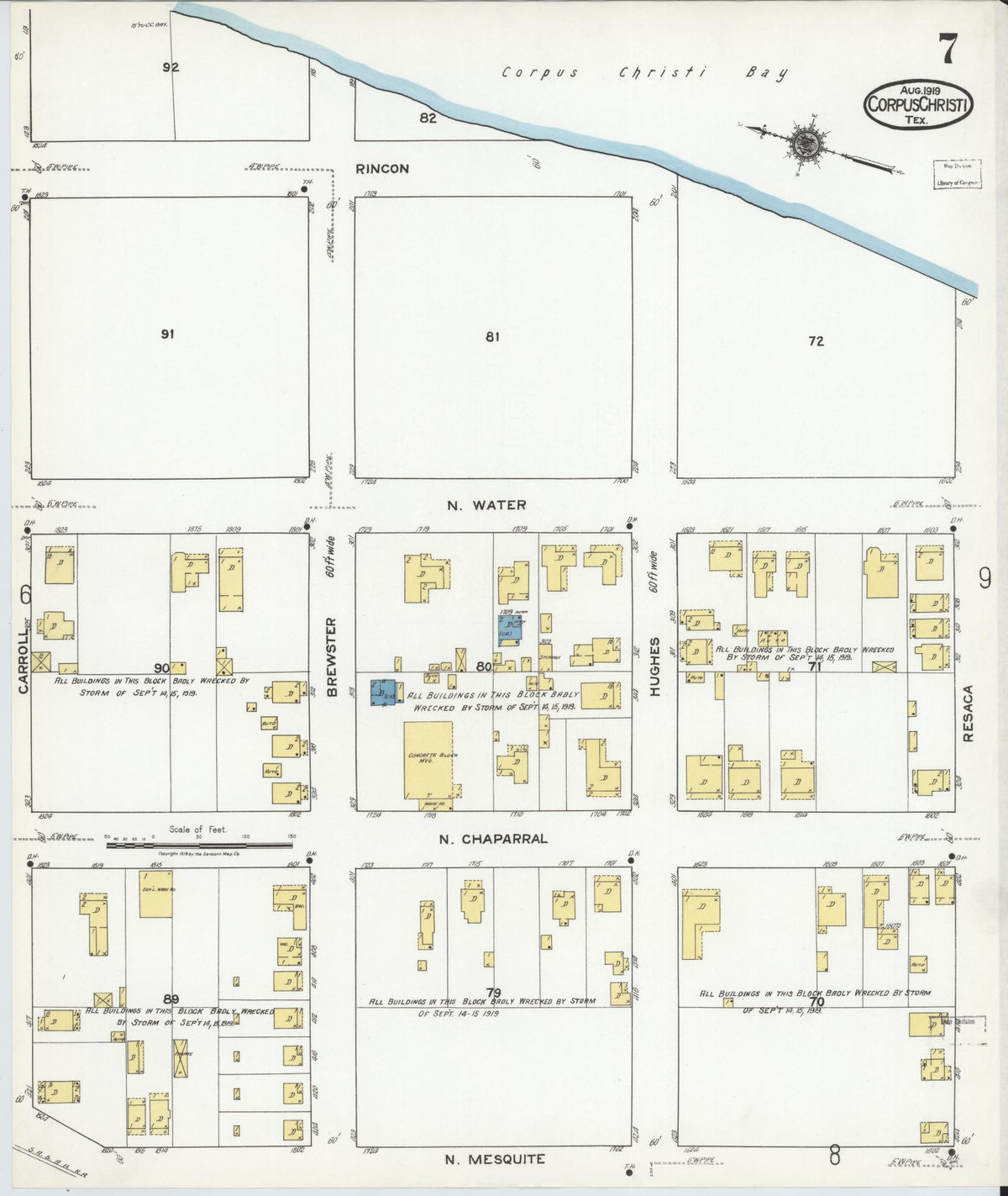 Sanborn Fire Insurance Map from Corpus Christi, Nueces County, Texas (1919), Sheet #0007 - Complete Map Set gallery image, historic Sanborn map, vintage wall art, Texas Texas