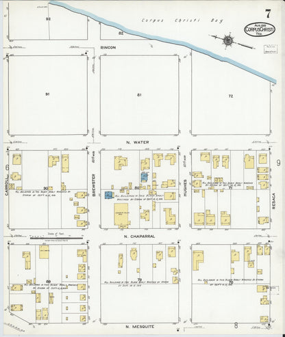 Sanborn Fire Insurance Map from Corpus Christi, Nueces County, Texas (1919), Sheet #0007 - Complete Map Set gallery image, historic Sanborn map, vintage wall art, Texas Texas