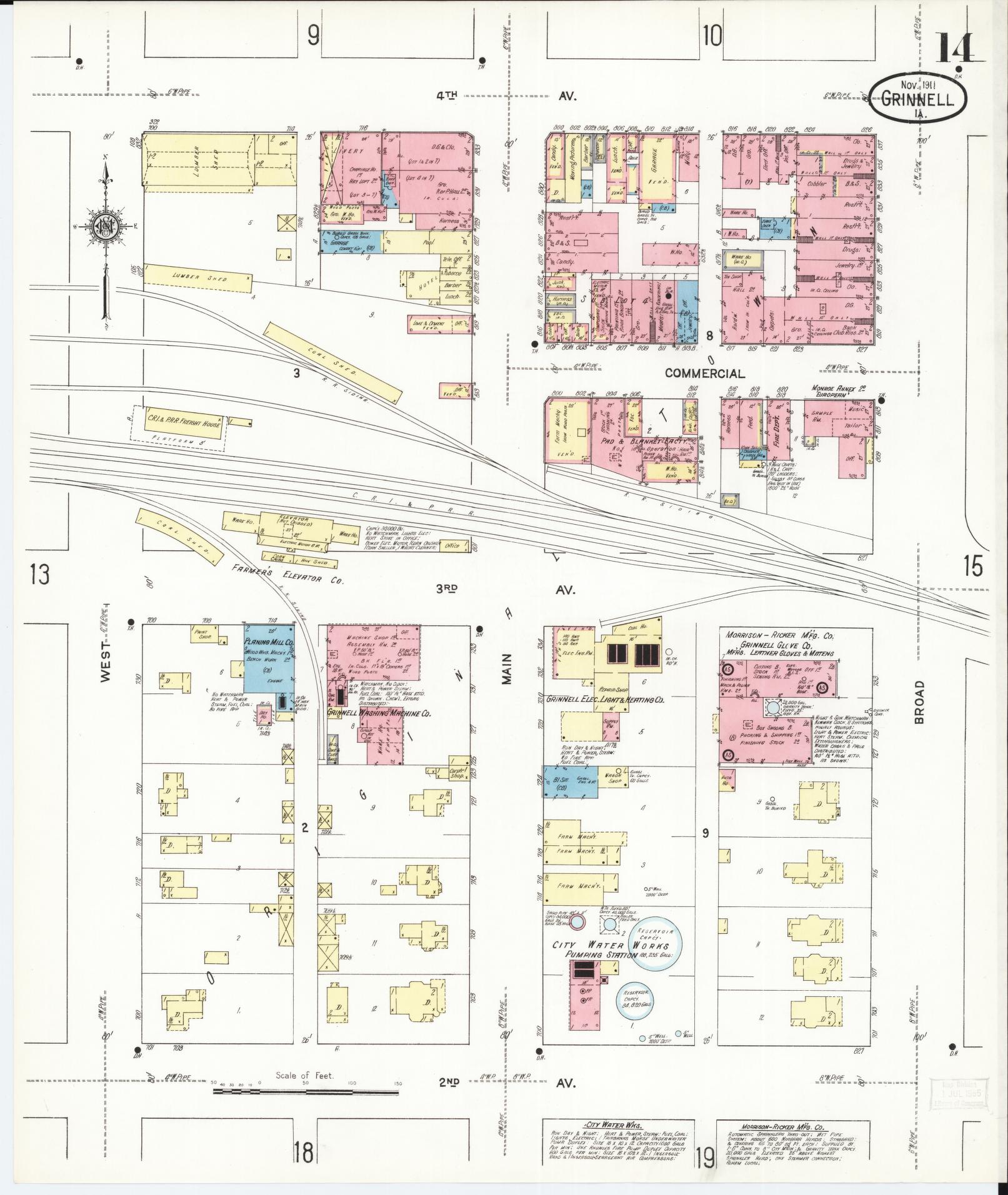 Sanborn Fire Insurance Map from Grinnell, Poweshiek County, Iowa (1911), Sheet #0014 - Historic Sanborn Fire Insurance Map Print, vintage old map wall art