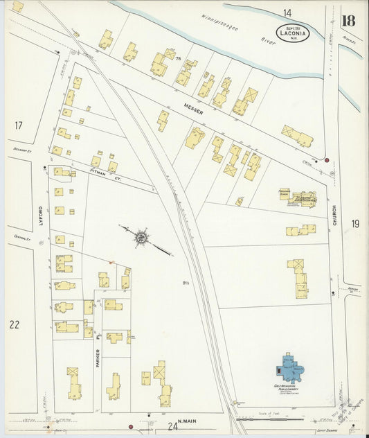 Sanborn Fire Insurance Map from Laconia, Belknap County, New Hampshire (1911), Sheet #0018 - Historic Sanborn Fire Insurance Map Print, vintage old map wall art, antique decor, genealogy gift, New Hampshire New Hampshire map