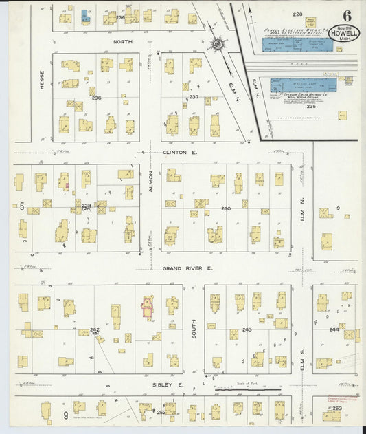 Sanborn Fire Insurance Map from Howell, Livingston County, Michigan (1916), Sheet #0006 - Historic Sanborn Fire Insurance Map Print, vintage old map wall art, antique decor, genealogy gift, Michigan Michigan map