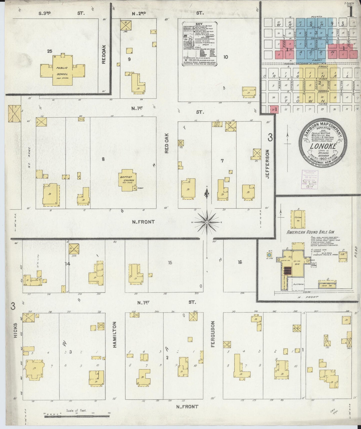 Sanborn Fire Insurance Map from Lonoke, Lonoke County, Arkansas (1903), Sheet #0001 - Complete Map Set gallery image, historic Sanborn map, vintage wall art, Arkansas Arkansas
