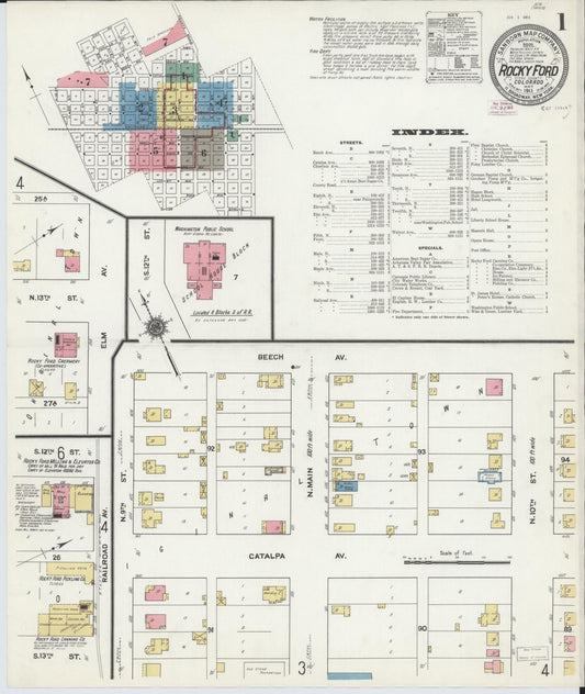 Sanborn Fire Insurance Map from Rocky Ford, Otero County, Colorado (1911), Sheet #0001 - Complete Map Set gallery image, historic Sanborn map, vintage wall art, Colorado Colorado