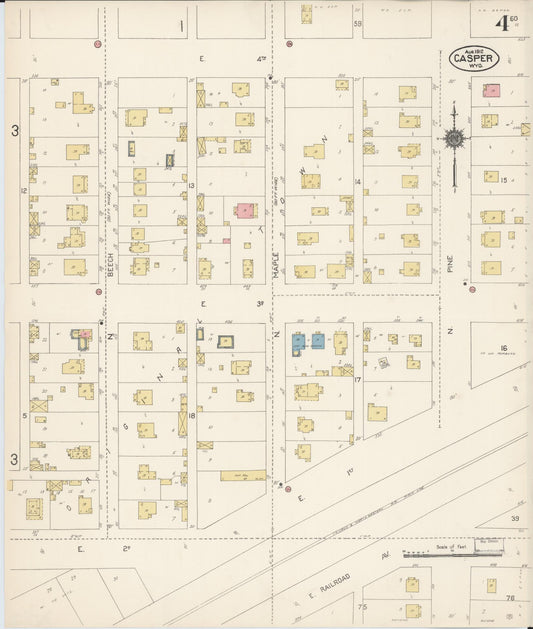 Sanborn Fire Insurance Map from Casper, Natrona County, Wyoming (1912), Sheet #0004 - Historic Sanborn Fire Insurance Map Print, vintage old map wall art, antique decor, genealogy gift, Wyoming Wyoming map