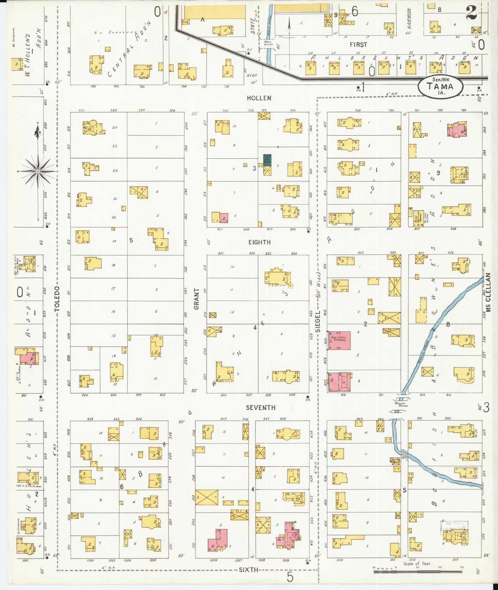 Sanborn Fire Insurance Map from Tama, Tama County, Iowa (1906), Sheet #0002 - Historic Sanborn Fire Insurance Map Print, vintage old map wall art