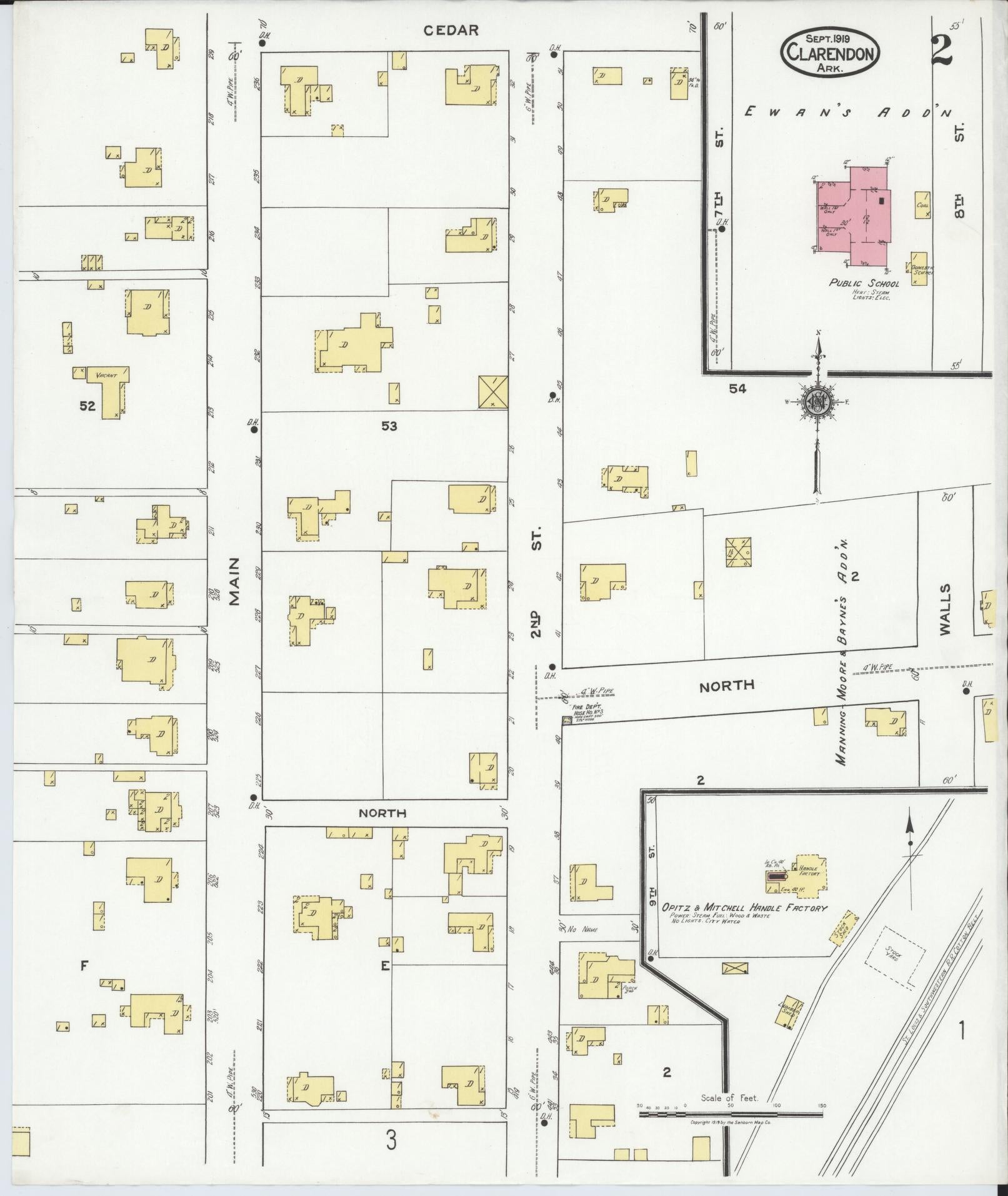 Sanborn Fire Insurance Map from Clarendon, Monroe County, Arkansas (1919), Sheet #0002 - Complete Map Set gallery image, historic Sanborn map, vintage wall art, Arkansas Arkansas