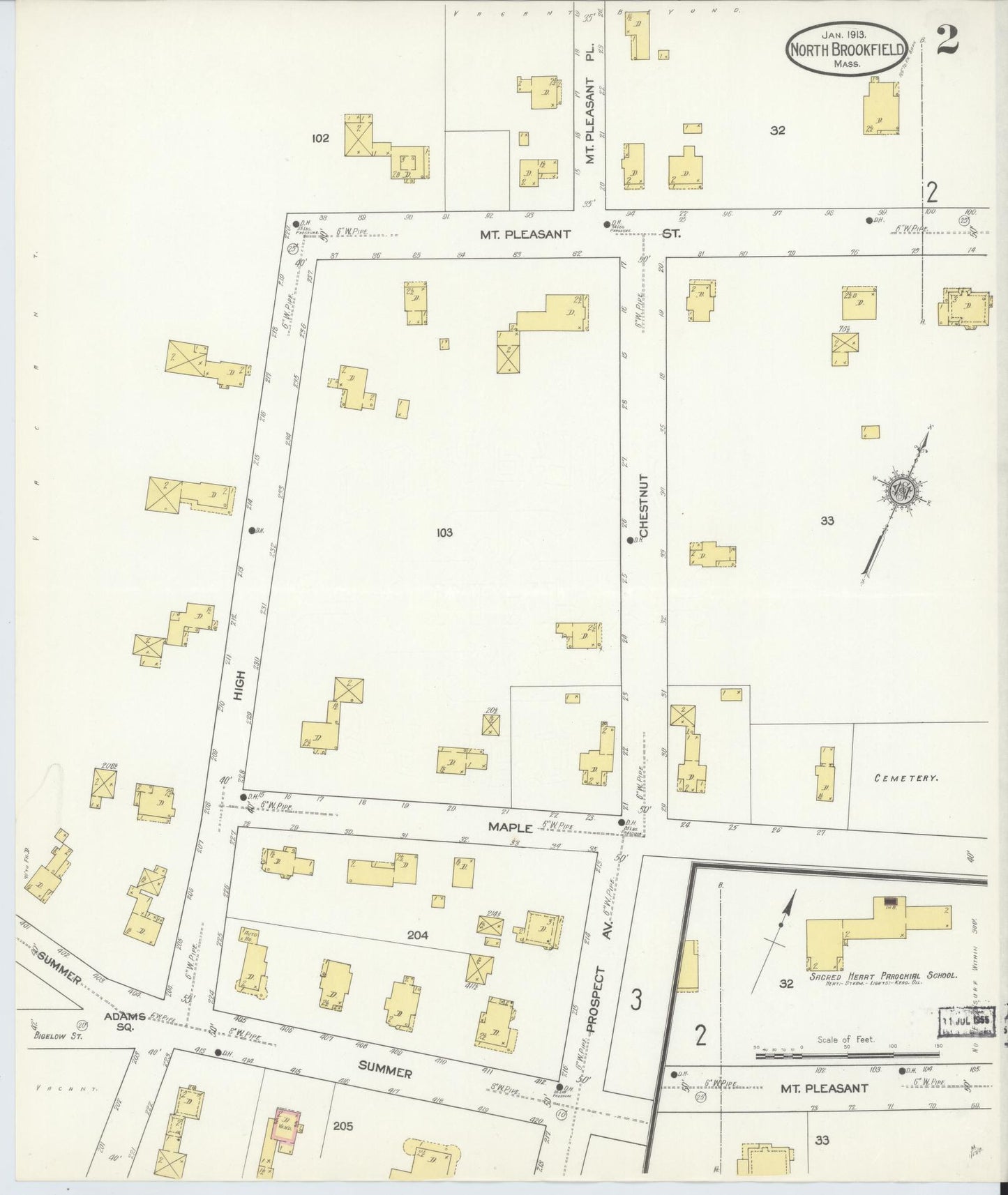 Sanborn Fire Insurance Map from North Brookfield, Worcester County, Massachusetts (1913), Sheet #0002 - Complete Map Set gallery image, historic Sanborn map, vintage wall art, Massachusetts Massachusetts