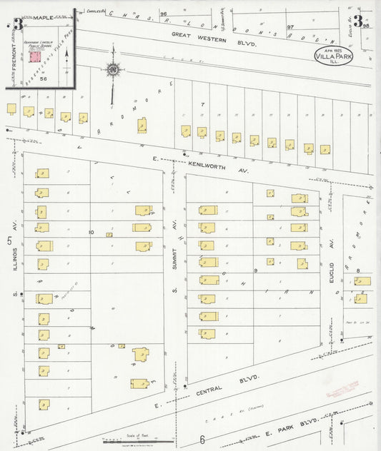 Sanborn Fire Insurance Map from Villa Park, Du Page County, Illinois (1925), Sheet #0003 - Historic Sanborn Fire Insurance Map Print, vintage old map wall art, antique decor, genealogy gift, Illinois Illinois map