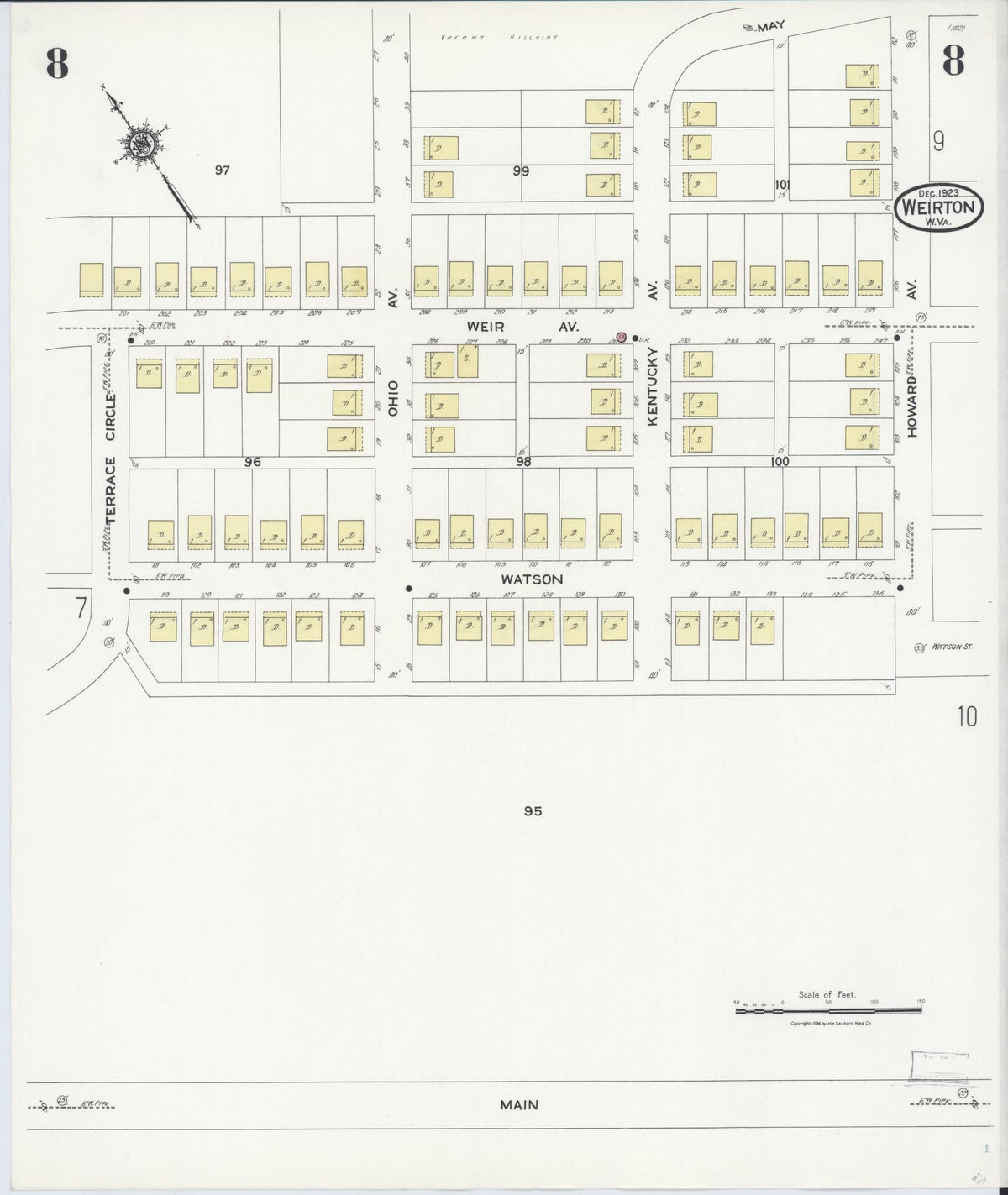 Sanborn Fire Insurance Map from Weirton, Hancock County, West Virginia (1923), Sheet #0008 - Historic Sanborn Fire Insurance Map Print, vintage old map wall art, antique decor, genealogy gift, West Virginia West Virginia map