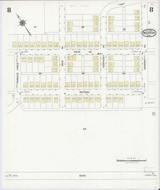 Sanborn Fire Insurance Map from Weirton, Hancock County, West Virginia (1923), Sheet #0008 - Historic Sanborn Fire Insurance Map Print, vintage old map wall art, antique decor, genealogy gift, West Virginia West Virginia map