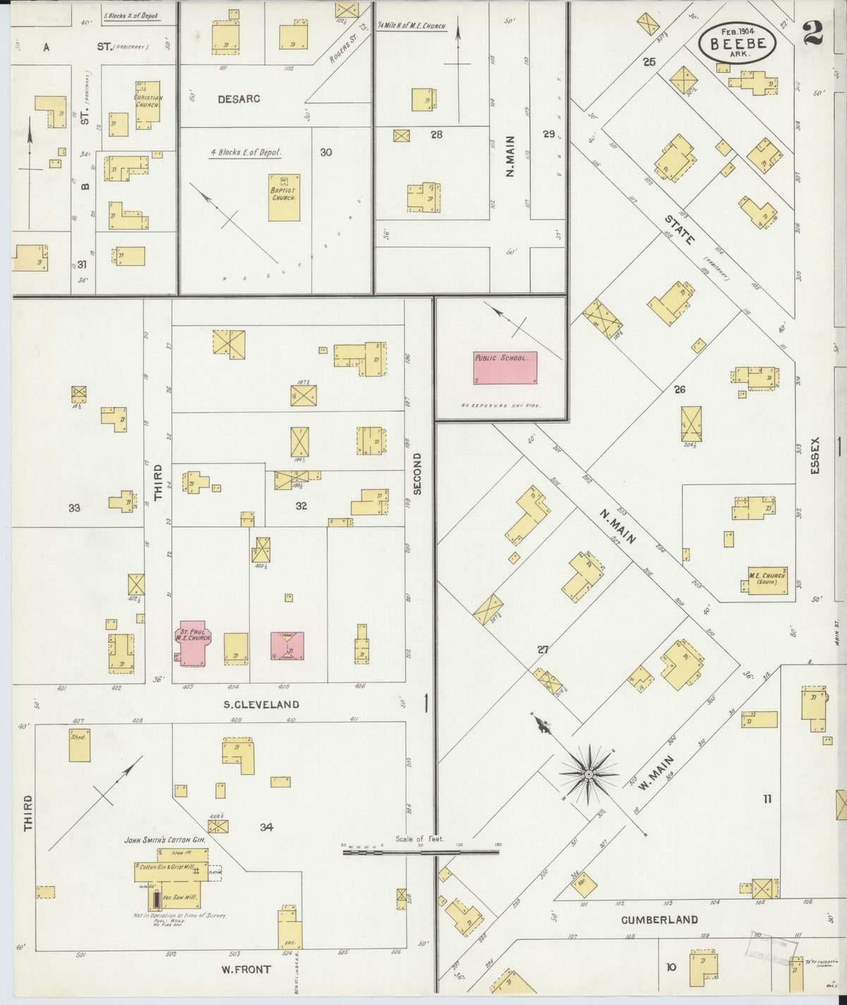 Sanborn Fire Insurance Map from Beebe, White County, Arkansas (1904), Sheet #0002 - Historic Sanborn Fire Insurance Map Print, vintage old map wall art, antique decor, genealogy gift, Arkansas Arkansas map
