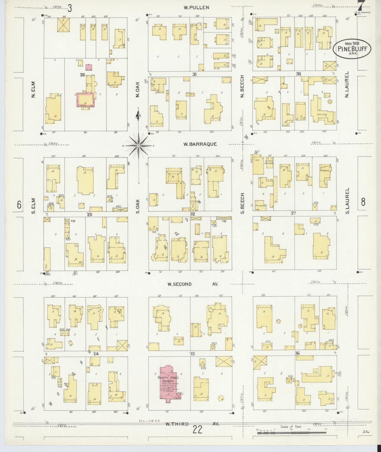 Sanborn Fire Insurance Map from Pine Bluff, Jefferson County, Arkansas (1908), Sheet #0007 - Historic Sanborn Fire Insurance Map Print, vintage old map wall art, antique decor, genealogy gift, Arkansas Arkansas map