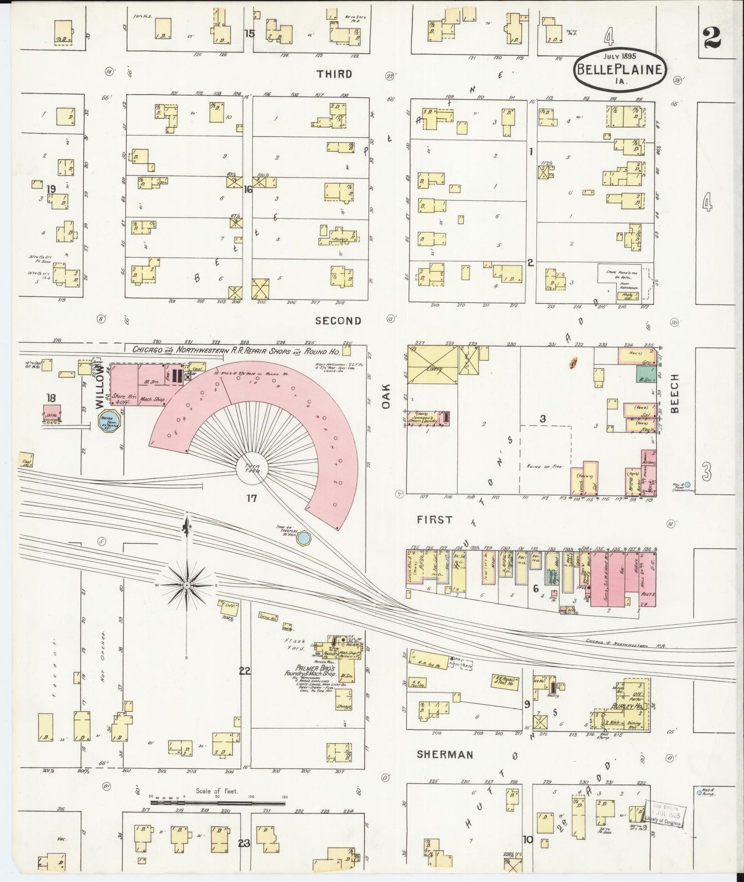 Sanborn Fire Insurance Map from Belle Plaine, Benton County, Iowa (1895), Sheet #0002 - Historic Sanborn Fire Insurance Map Print, vintage old map wall art