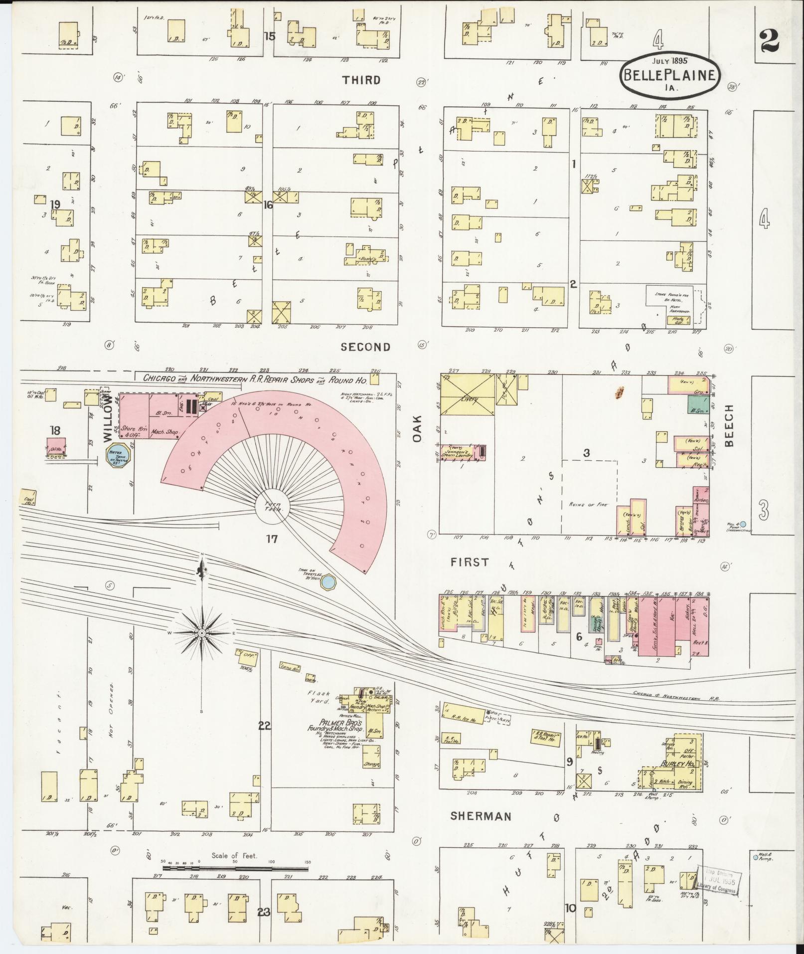 Sanborn Fire Insurance Map from Belle Plaine, Benton County, Iowa (1895), Sheet #0002 - Historic Sanborn Fire Insurance Map Print, vintage old map wall art