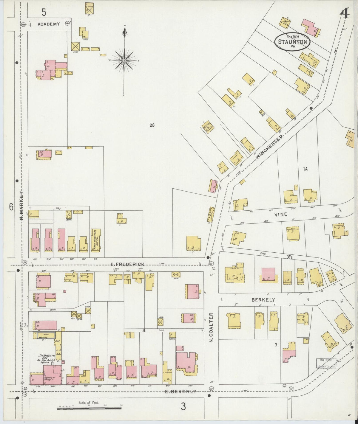 Sanborn Fire Insurance Map from Staunton, Independent Cities, Virginia (1899), Sheet #0004 - Complete Map Set gallery image, historic Sanborn map, vintage wall art, Virginia Virginia