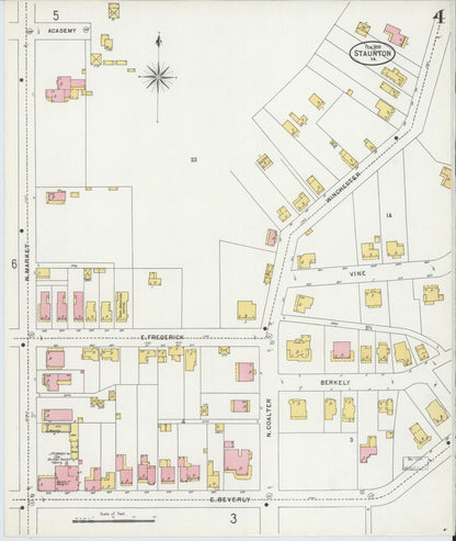 Sanborn Fire Insurance Map from Staunton, Independent Cities, Virginia (1899), Sheet #0004 - Complete Map Set gallery image, historic Sanborn map, vintage wall art, Virginia Virginia