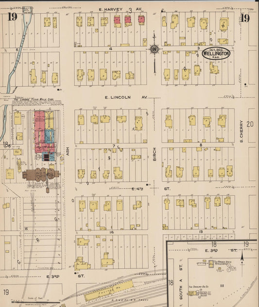 Sanborn Fire Insurance Map from Wellington, Sumner County, Kansas (1922), Sheet #0019 - Historic Sanborn Fire Insurance Map Print, vintage old map wall art, antique decor, genealogy gift, Kansas Kansas map