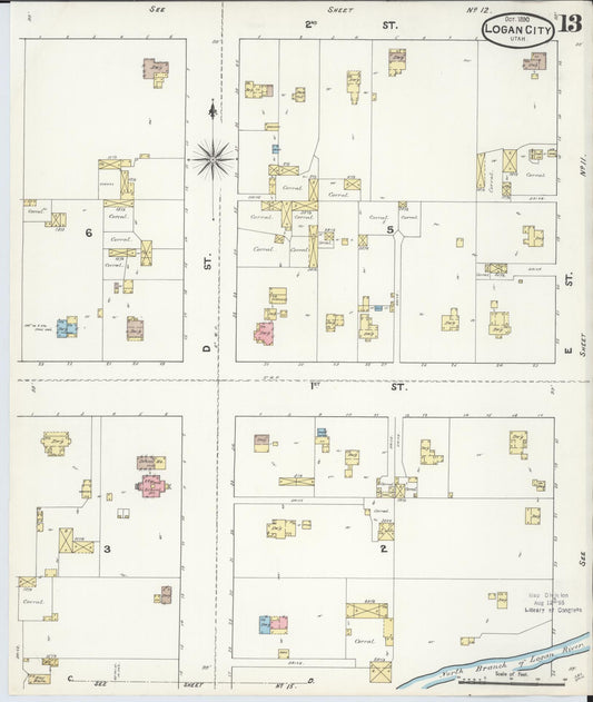 Sanborn Fire Insurance Map from Logan, Cache County, Utah (1890), Sheet #0013 - Historic Sanborn Fire Insurance Map Print, vintage old map wall art, antique decor, genealogy gift, Utah Utah map