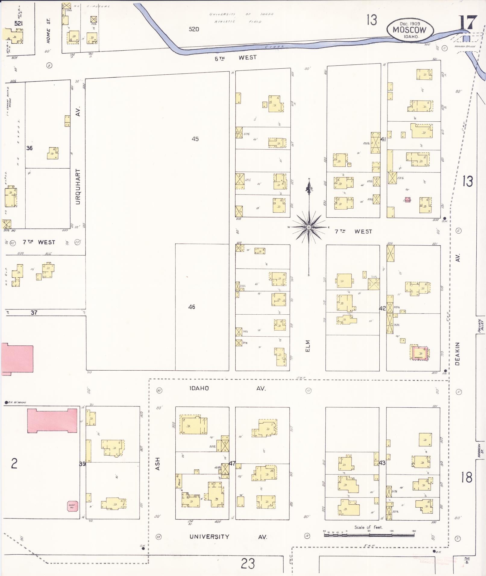 Sanborn Fire Insurance Map from Moscow, Latah County, Idaho (1909), Sheet #0017 - Historic Sanborn Fire Insurance Map Print, vintage old map wall art, antique decor, genealogy gift, Idaho Idaho map