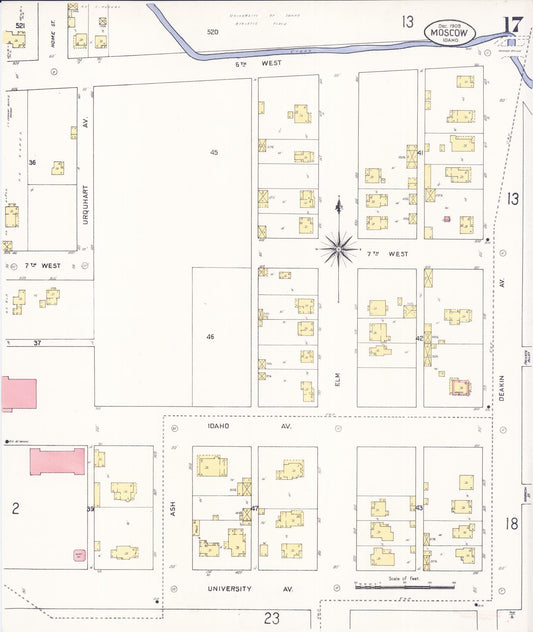 Sanborn Fire Insurance Map from Moscow, Latah County, Idaho (1909), Sheet #0017 - Historic Sanborn Fire Insurance Map Print, vintage old map wall art, antique decor, genealogy gift, Idaho Idaho map