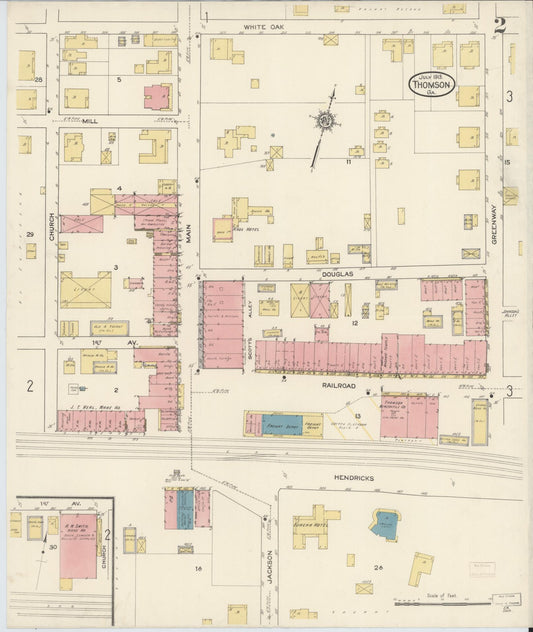 Sanborn Fire Insurance Map from Thomson, McDuffie County, Georgia (1913), Sheet #0002 - Historic Sanborn Fire Insurance Map Print, vintage old map wall art, antique decor, genealogy gift, Georgia Georgia map