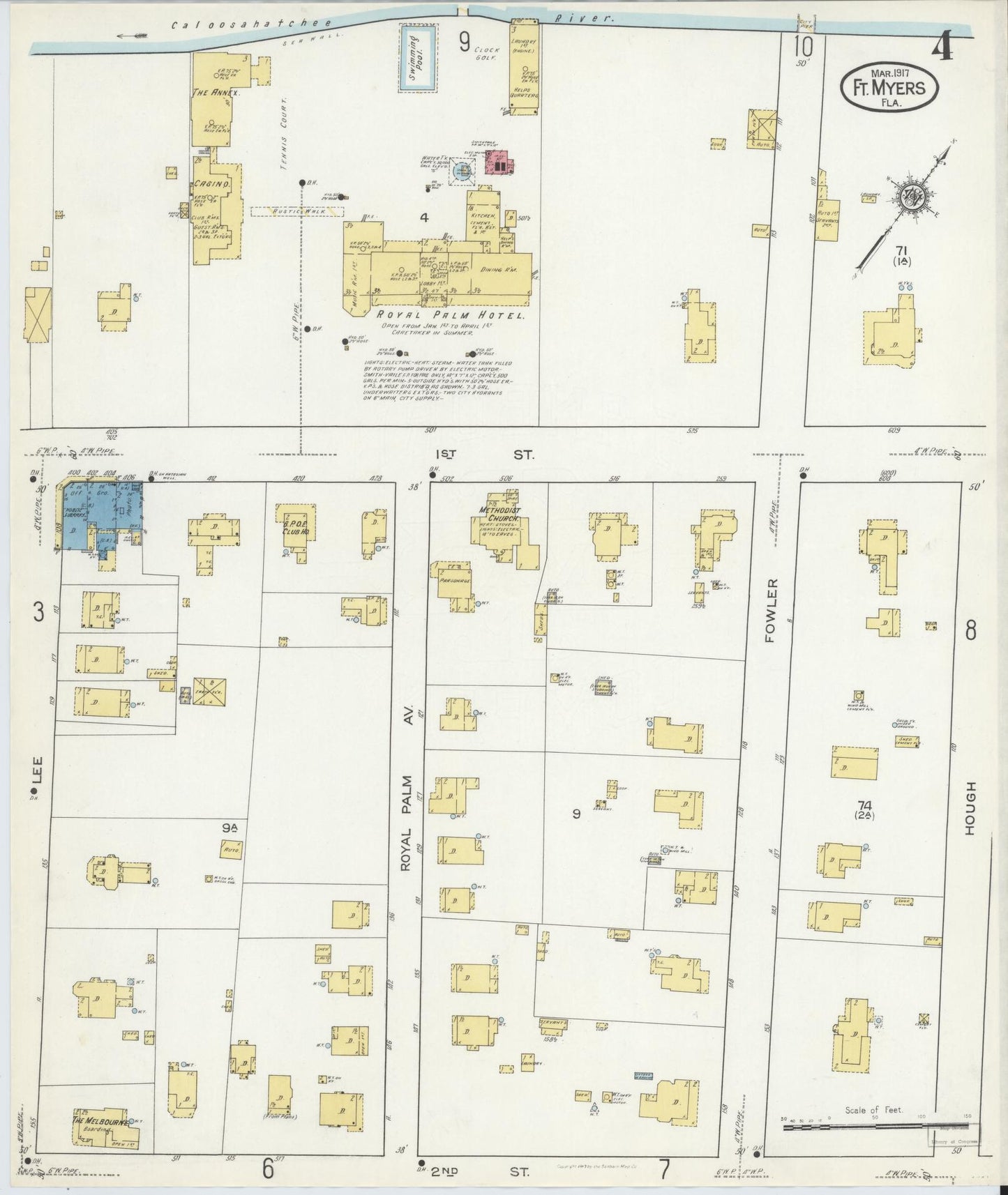 Sanborn Fire Insurance Map from Fort Myers, Lee County, Florida (1917), Sheet #0004 - Complete Map Set gallery image, historic Sanborn map, vintage wall art, Florida Florida