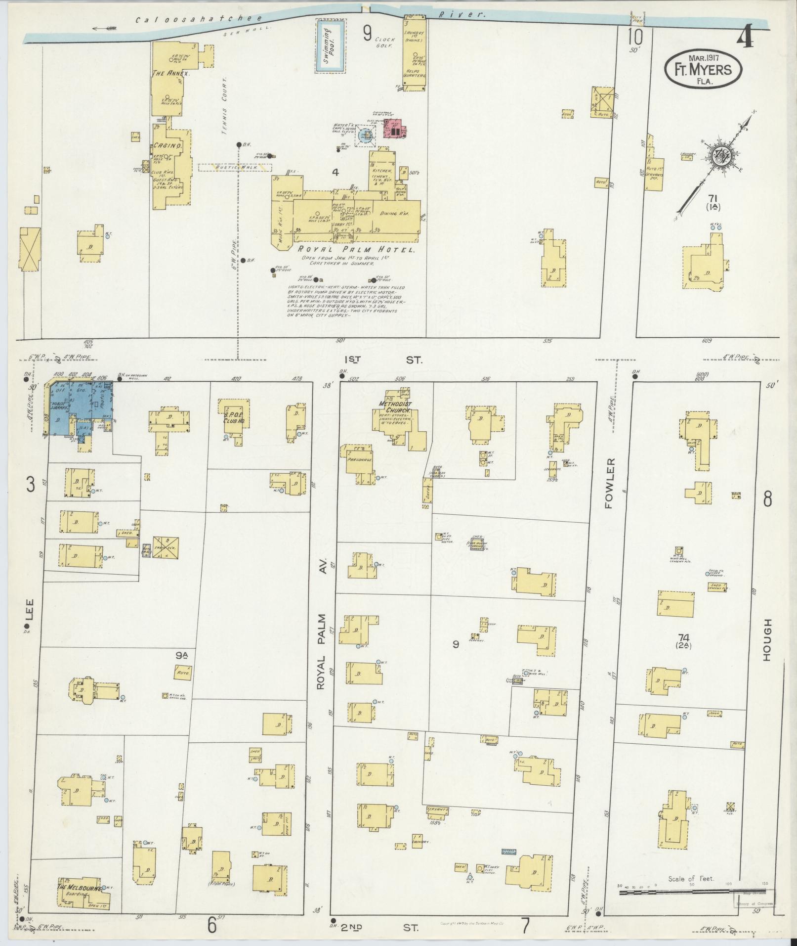 Sanborn Fire Insurance Map from Fort Myers, Lee County, Florida (1917), Sheet #0004 - Complete Map Set gallery image, historic Sanborn map, vintage wall art, Florida Florida