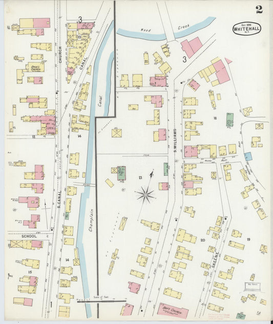 Sanborn Fire Insurance Map from Whitehall, Washington County, New York (1896), Sheet #0002 - Historic Sanborn Fire Insurance Map Print, vintage old map wall art, antique decor, genealogy gift, New York New York map