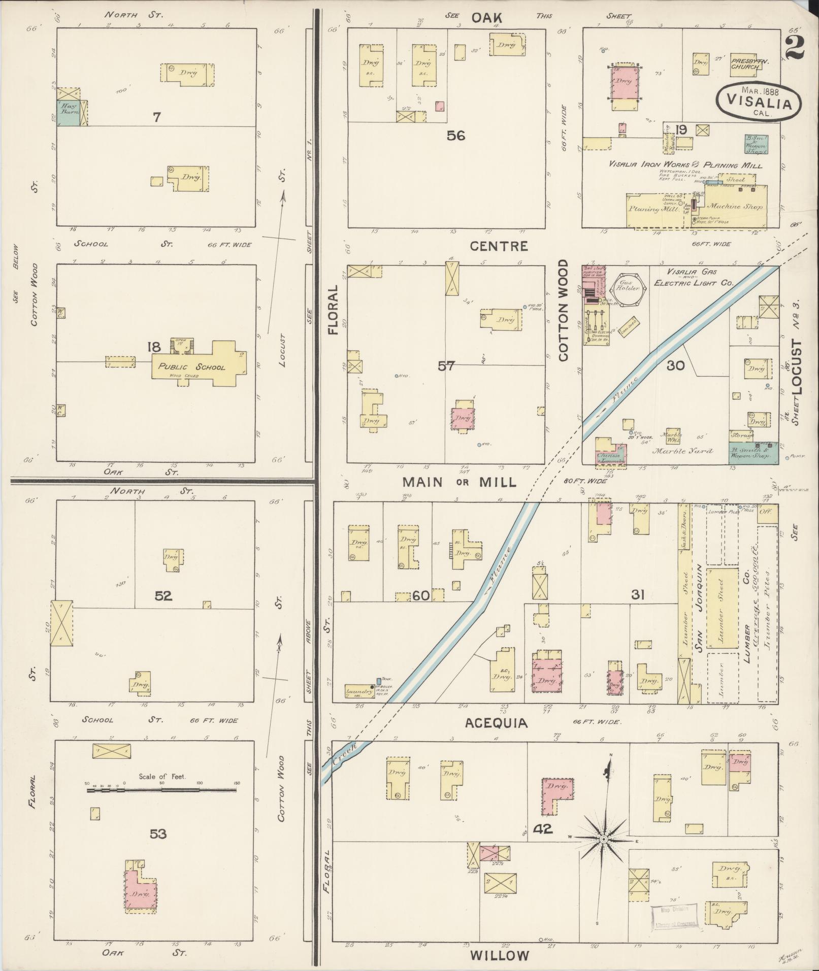 Sanborn Fire Insurance Map from Visalia, Tulare County, California (1888), Sheet #0002 - Complete Map Set gallery image, historic Sanborn map, vintage wall art, California California