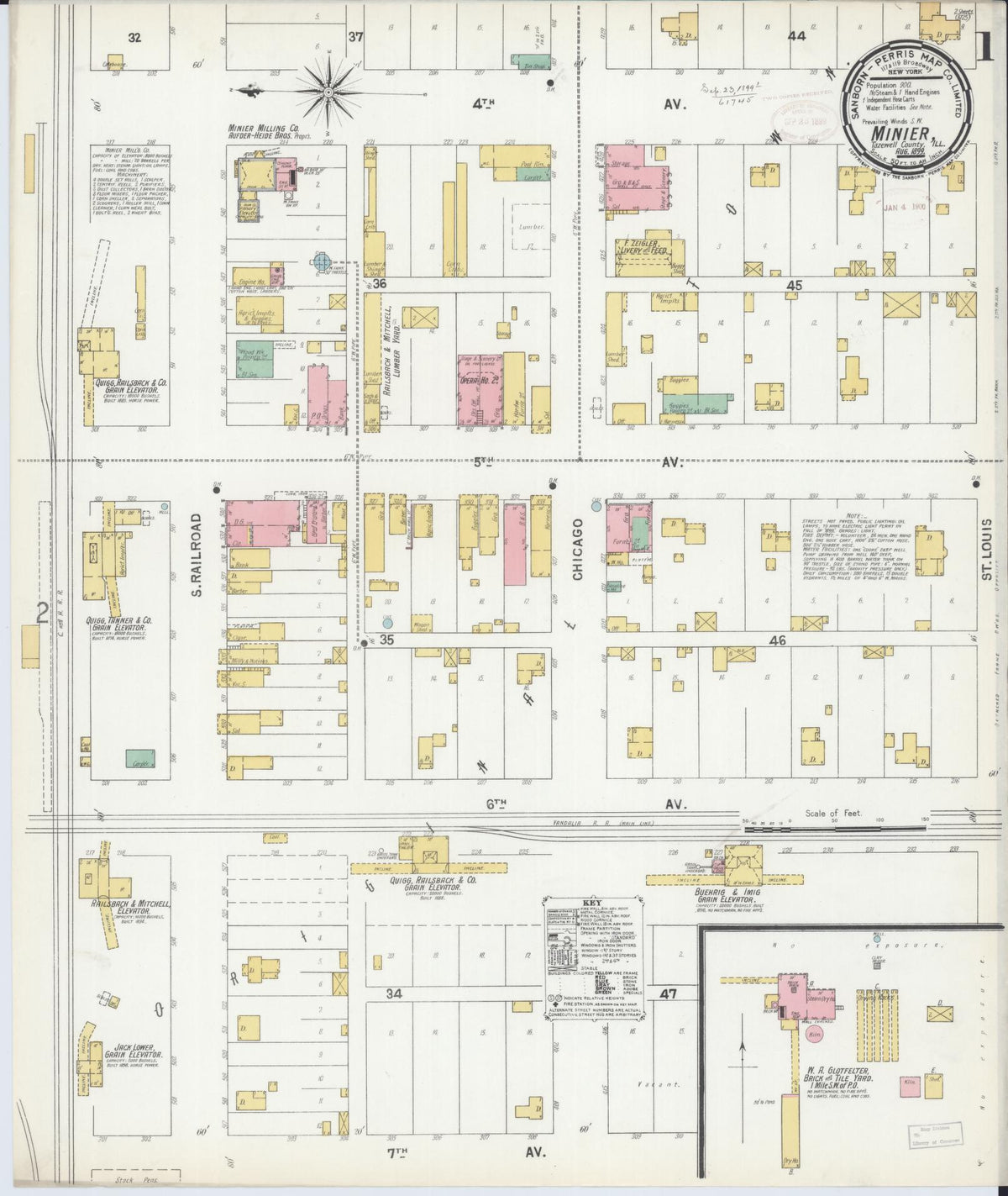 Sanborn Fire Insurance Map from Minier, Tazewell County, Illinois (1899), Sheet #0001 - Historic Sanborn Fire Insurance Map Print, vintage old map wall art, antique decor, genealogy gift, Illinois Illinois map