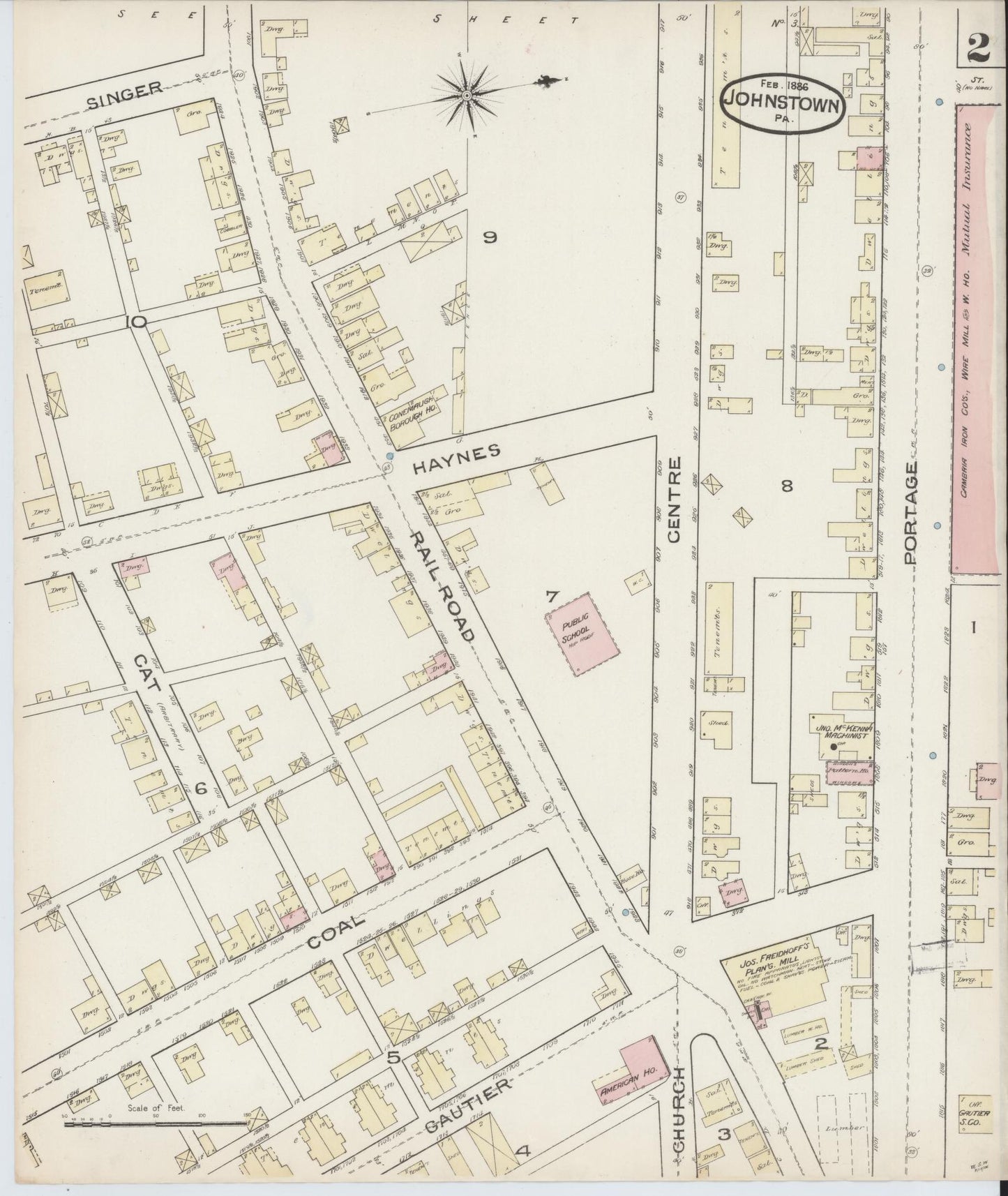 Sanborn Fire Insurance Map from Johnstown, Cambria County, Pennsylvania (1886), Sheet #0002 - Complete Map Set gallery image, historic Sanborn map, vintage wall art, Pennsylvania Pennsylvania