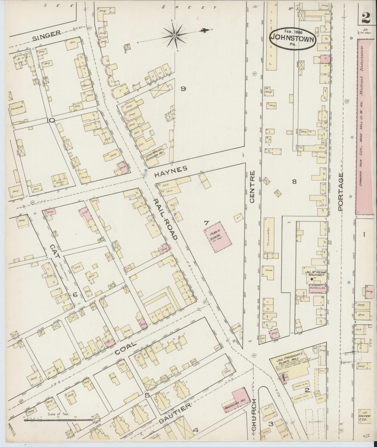 Sanborn Fire Insurance Map from Johnstown, Cambria County, Pennsylvania (1886), Sheet #0002 - Complete Map Set gallery image, historic Sanborn map, vintage wall art, Pennsylvania Pennsylvania