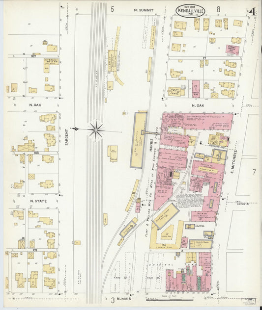 Sanborn Fire Insurance Map from Kendallville, Noble County, Indiana (1908), Sheet #0004 - Historic Sanborn Fire Insurance Map Print, vintage old map wall art, antique decor, genealogy gift, Indiana Indiana map