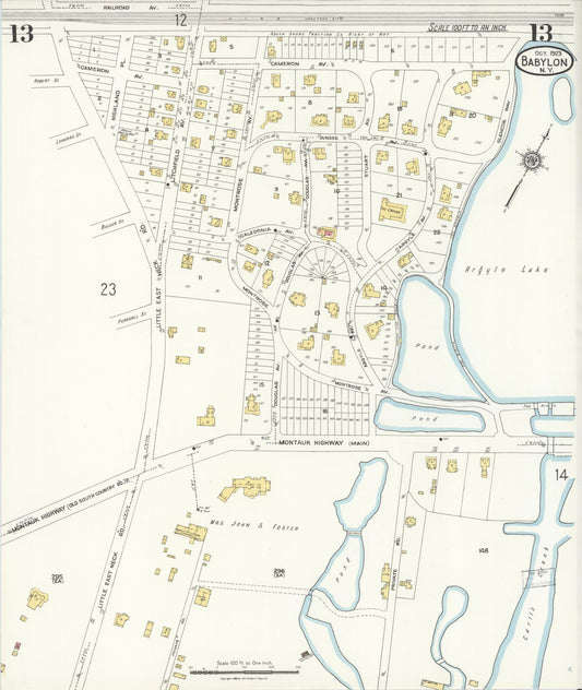 Sanborn Fire Insurance Map from Babylon, Suffolk County, New York (1923), Sheet #0013 - Historic Sanborn Fire Insurance Map Print, vintage old map wall art, antique decor, genealogy gift, New York New York map
